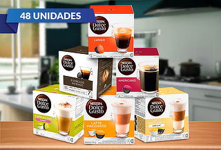 Pack 48 cápsulas Dolce Gusto variedad de sabores.