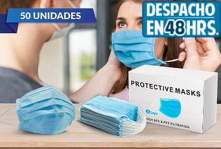 50 Mascarillas Desechables 3 Pliegues Elástico Certificado