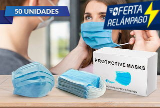 50 Mascarillas Desechables 3 Pliegues Elástico Certificado