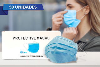 50 Mascarillas Desechables 3 Pliegues Elástico Certificado