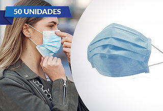 50 Mascarillas Desechables 3 Pliegues Elástico Certificado