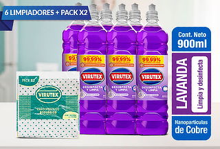 Pack de 6 Limpiadores Desinfectantes Lavanda + 2 Paños 