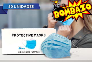 50 Mascarillas Desechables 3 Pliegues Elástico Certificado