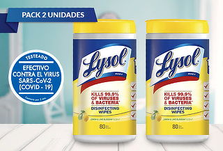 Pack de 2 Lysol Wipes de 80 Unidades cada uno