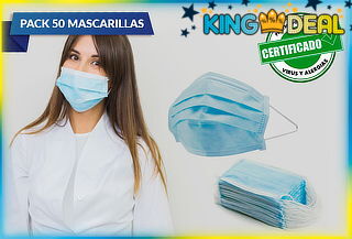 King Deal: 50 Mascarillas Desechables 3 Pliegues Elástico 