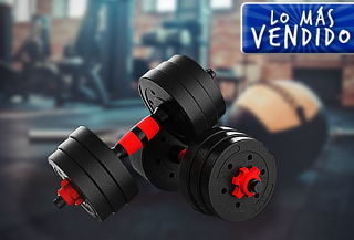 Pack 2 mancuernas +barra 15kg