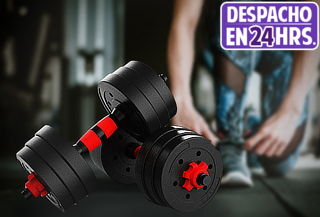¡Entrena desde casa! Pack 2 mancuernas 20kg +barra