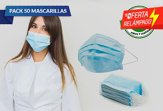 50 Mascarillas Desechables 3 Pliegues Elástico Certificado