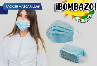 50 Mascarillas Desechables 3 Pliegues Elástico Certificado