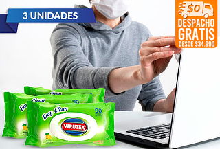 Pack de 3 Toallas desinfectantes (90 unidades) Virutex