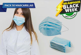 50 Mascarillas Desechables 3 Pliegues Elástico Certificado