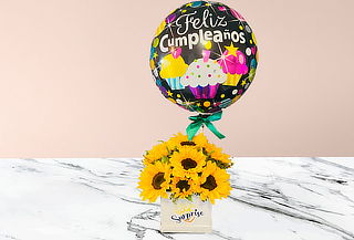 ! Super !10 Girasoles Naturales + Globo Metálico+ Peluche