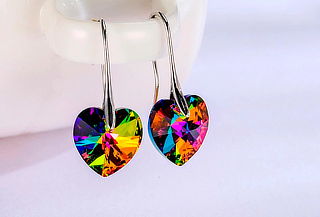 Aros Cristal bañados en oro blanco forma de Corazón