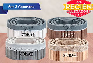Set 3 Canastos de madera ovalados