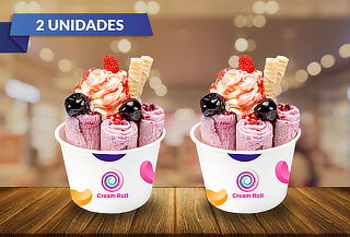 2 Copas Heladas de 6 Rolls + Crema +Toppings +Salsas 