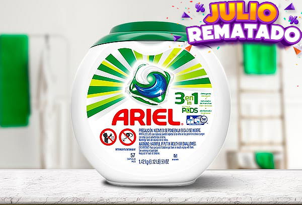 Detergente Ariel Pods de 57 cápsulas.