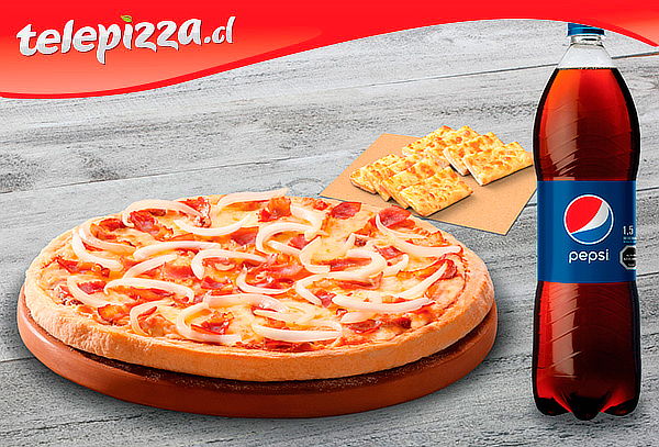  Pizza mediana 2 ingred.+Pan de ajo+Bebida 1.5 Lts Telepizza