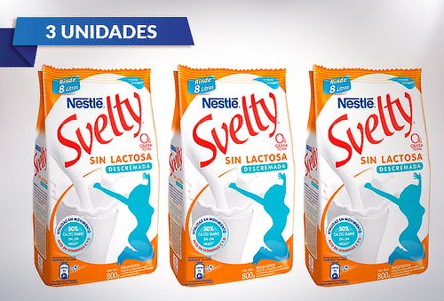 Pack 3 Bolsas de Leche en Polvo Svelty 800 g Sin Lactosa.