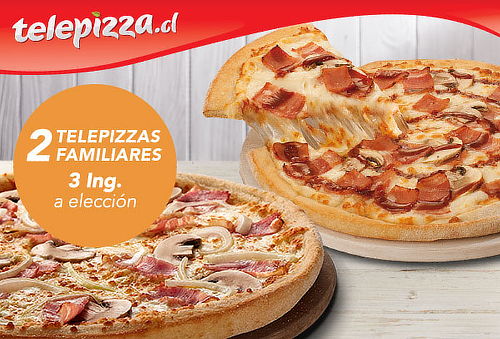 Telepizza: 2 Pizzas Familiares, 3 Ing. a Elección