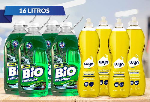 Pack 12 lts detergente Biofrescura + 4 lts lavaloza Wyn
