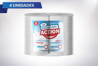 4 Rollos de Toalla de Papel Action 100 Mts