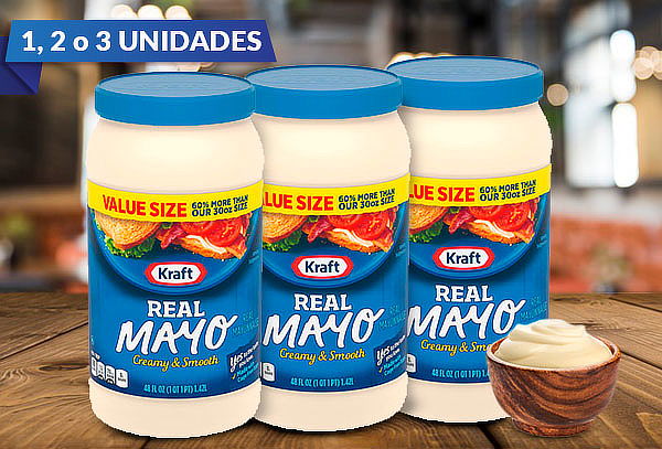 Mayonesa Kraft frasco 1.42 Lt., Individual, Pack 2 y pack 3