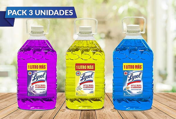 Pack de 3 Lysol Diluible de de 5 Litros, Aroma a elección