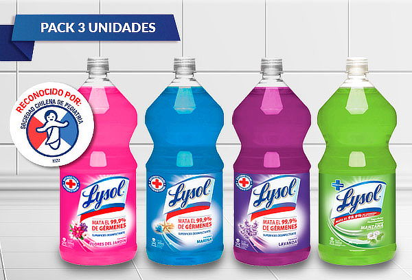 Pack 3 Lysol Diluible 1.8 Lt. Aroma a elección
