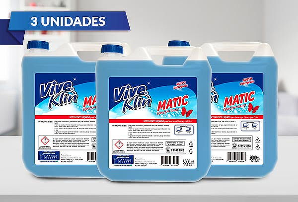 3 Bidones de detergente matic de 5 Lts. Viveklin