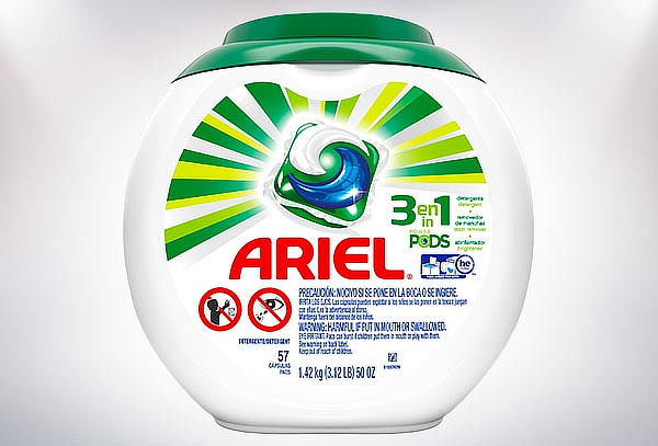 Detergente Ariel Pods de 57 cápsulas.