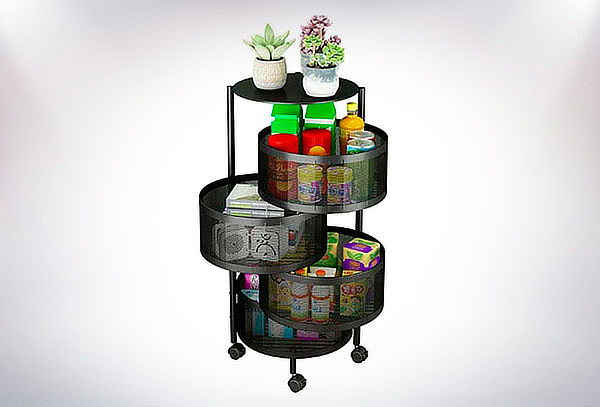 Estante de almacenamiento de cocina redondo giratorio multicapa de 4  niveles, cesta de almacenamiento de cocina, estante de almacenamiento móvil  para