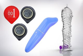 3 Preservativos sabores o efecto calor+1 Funda +Minivibrador