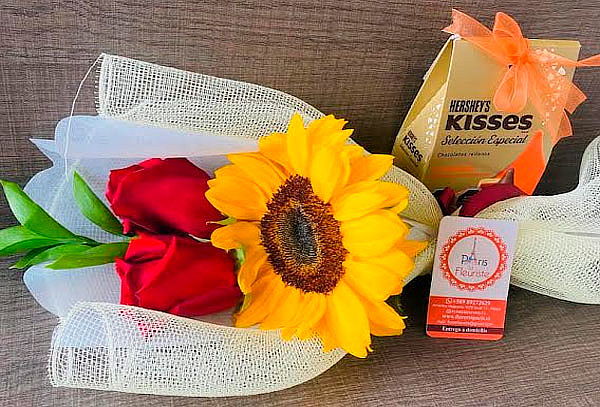 Ramo 3 Flores + Chocolate Kisses con retiro o despacho