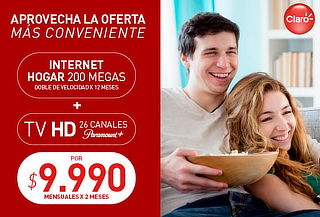 Pack Claro 200 Megas + TV HD por sólo $9.990 / mes x 2 meses