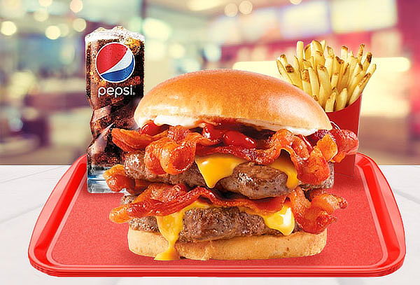 Descuento 10%, Hamburguesa Baconator Doble + Papas+ Gaseosa 