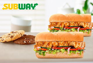 SUBWAY:  2 Subway 15 cm Pollo Teriyaki + 2 Galletas