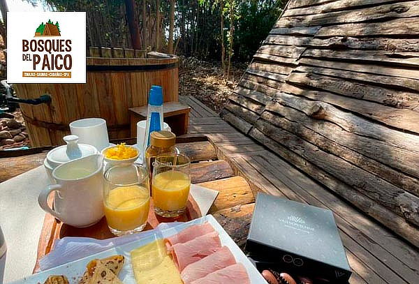 Cabaña para 2 personas + tinaja + tabla desayuno +bebestible