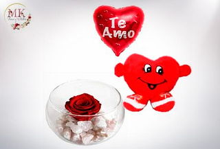 Rosa Preservada,  Peluche Corazón y Globito