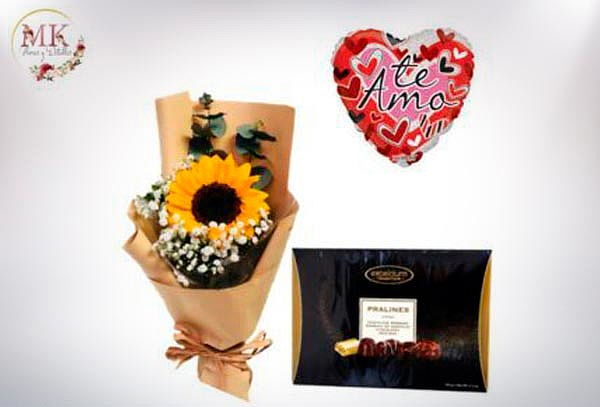 Girasol Decorado,Bombones Surtidos y Globo