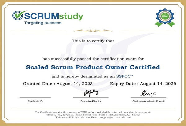 Certificación Internacional Scaled Scrum Product Owner 