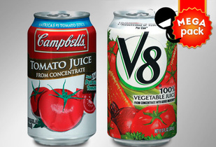 57% Pack de 6 o 12 latas de jugo tomate y verduras Campbells
