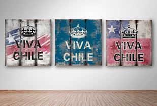 50% Serie de 3 cuadros canvas Viva Chile!