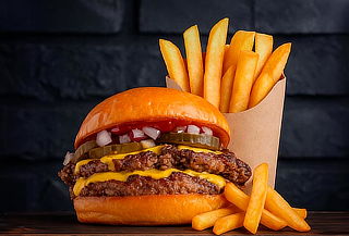 Cheese Burger Doble + Papas fritas