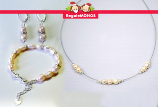 Aros, Pulsera, Collar de Perlas de Río y Cristal Austriaco