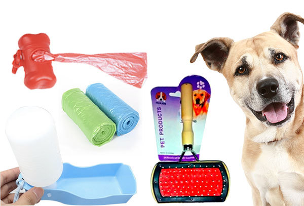 Pack mascota: Dispensador, bolsas, botella de agua, cepillo