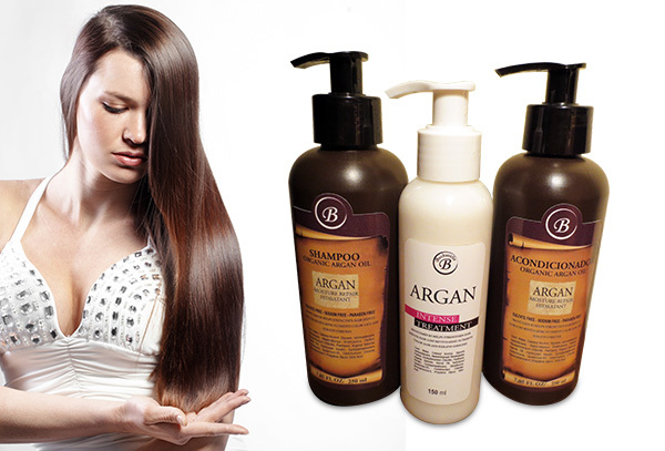 Shampoo, acondicionador y tratamiento o aceite de Argan