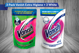 25% Vanish líquido: 3 White 600 ml y 3 Extra Higiene 600 ml