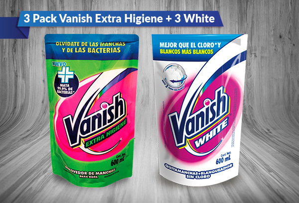 25% Vanish líquido: 3 White 600 ml y 3 Extra Higiene 600 ml