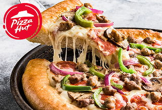 PIZZA HUT: 2 Pizzas de 6 Porciones + Bebidas. 10 Sedes
