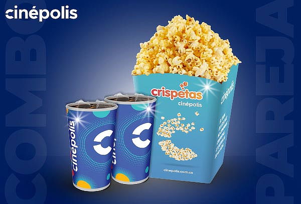 Cinépolis Combo Pareja: 2 Entradas + 1 Crispeta + 2 Gaseosas